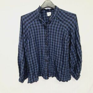 CAbi Navy Checkered Button Down Shirt